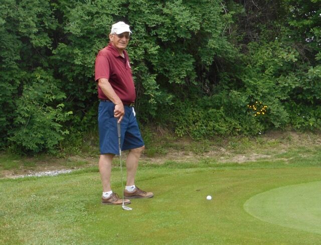 Jim “Aflac” Shepherd before putting his ball, not his cart, in the pond on #9.